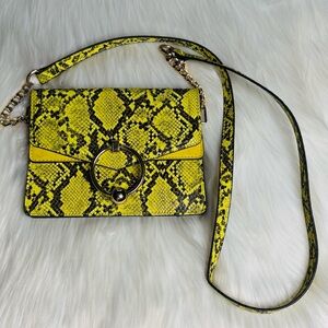 Topshop Yellow and Black Snake Print Crossbody Bag